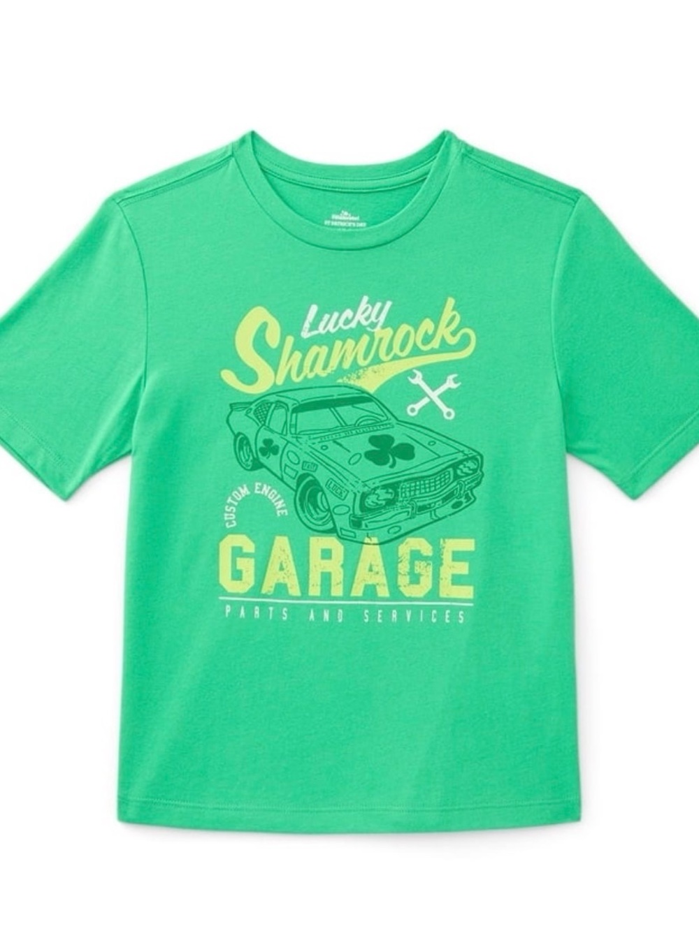 Lucky Shamrock Garage Green Graphic Tee - Kids Sizes Available S6/7 M8 L 10-12